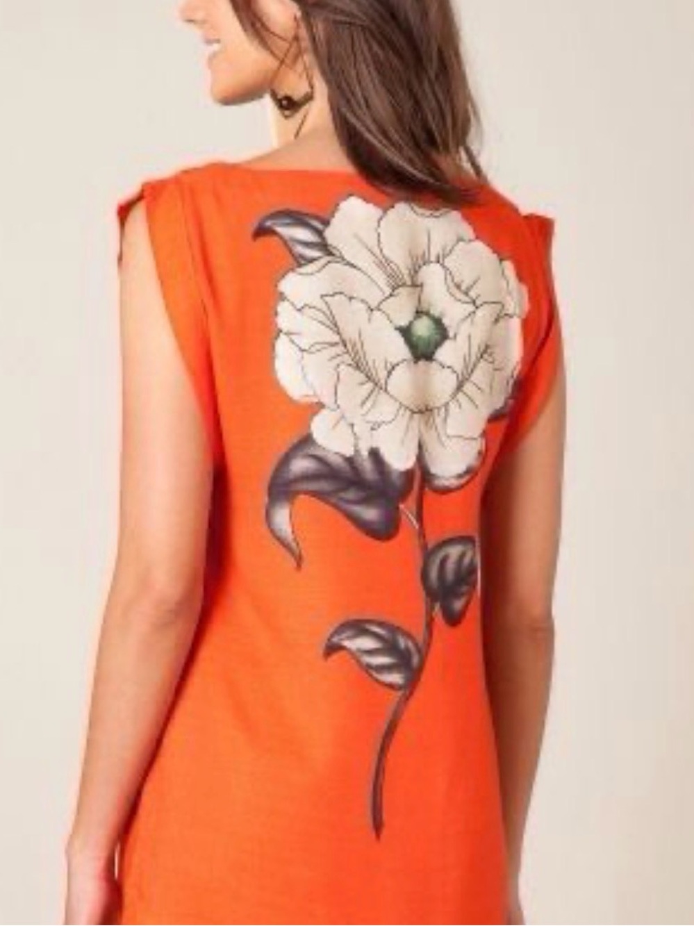 Farm Rio Top in Vibrant Orange With Floral Graphic On Back